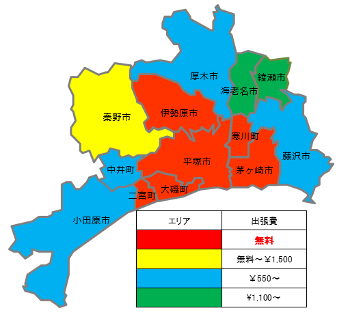 自転車　修理　出張　平塚　茅ヶ崎　茅ヶ崎　伊勢原　寒川　秦野　大磯　二宮　パンク修理　タイヤ　チューブ　出張費
